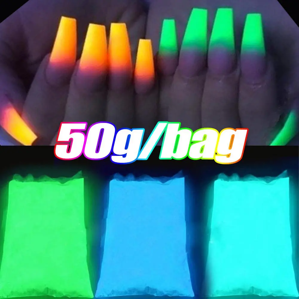 50G Halloween  Luminous Phosphor Nail Glitter Powder Glow-In -Dark Epoxy Resin Nail Powder Long-Lasting Luminous Nail Dust FD#48