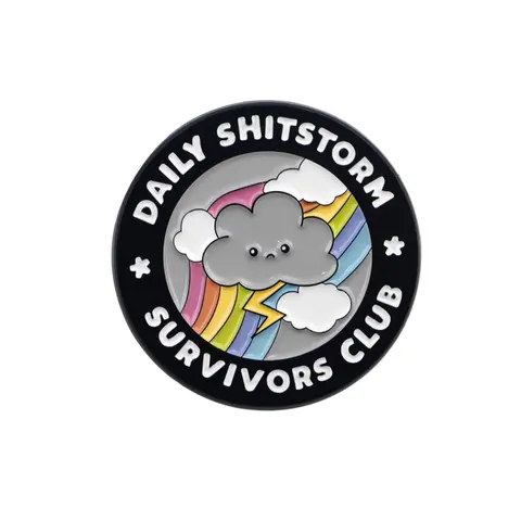 Daily Storm Survivor Club Enamel Badge with Colorful Cartoon Cloud and Rainbow Design, Durable Zinc Alloy Brooch for Bags and Accessories, Unique Fashion Lapel Pin with Safety Clasp, Durable Metal Pins, Men Accessories