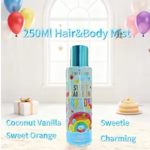 Sweetie Charming Oriental Gourmand Notes Sweet Rainbow Candy Body & Hair Mist 250ML Fresh Top Notes Exotic Mid Tones Warm Base for All Day Fragrance Coconut Vanilla Sweet Orange