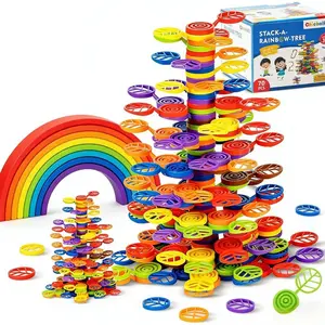 Montessori Rainbow Stacking Tree Blocks 70-Piece Kids Building Play Set Durable Safe Early Learning Toy Encourages Fine Motor Skills Interactive Play Viral Screen-Free Activity Must-Have Easter Toddler Gift