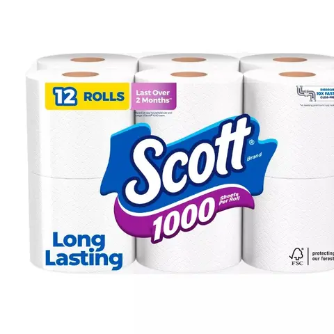 Scott 1000 Septic-Safe 1-Ply Toilet Paper Size 12 Rolls