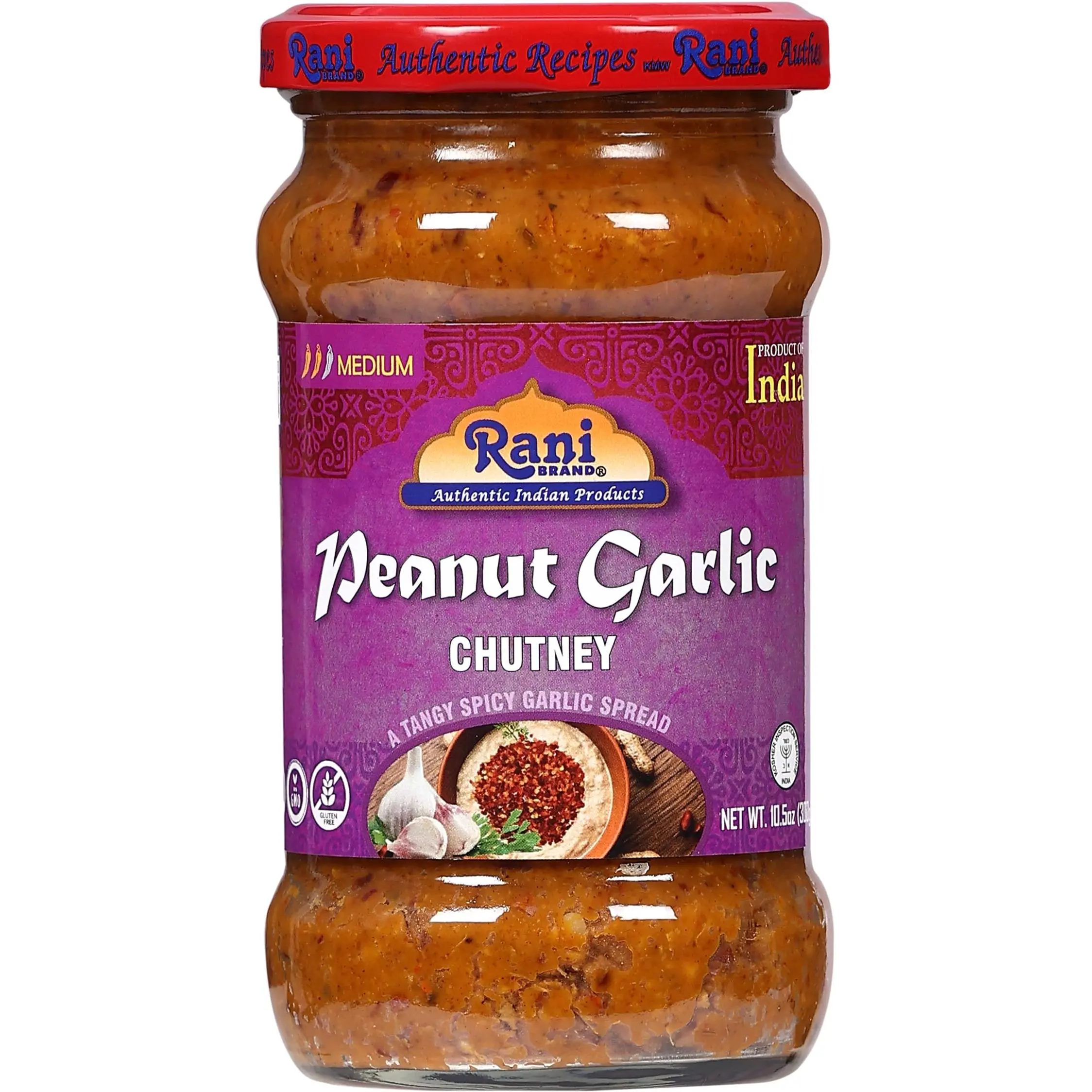 Rani Peanut Garlic Chutney Glass Jar, Ready to eat 10.5oz (300g) Vegan ~ Gluten Free | NON-GMO | Kosher | No Colors | Indian Origin
