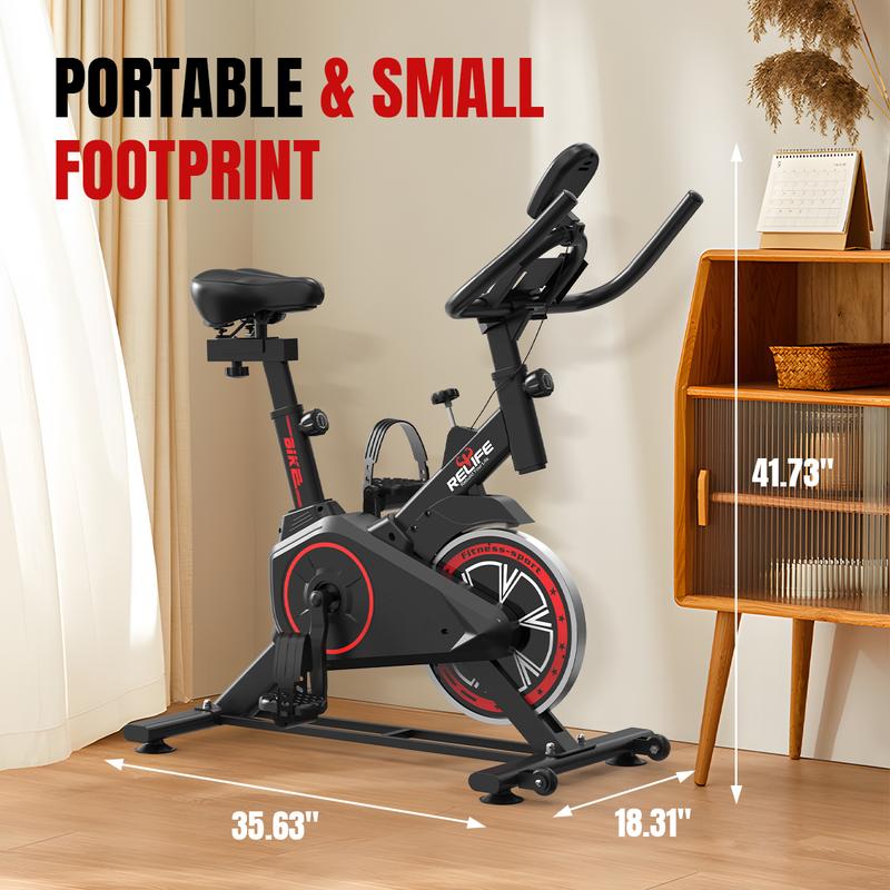 RELIFE REBUILD YOUR LIFE Mini Exercise Bike Compact Stationary Bike Silent Indoor Cycling for Small Space w/Adjustable Seat, Smooth Pedal & Belt Drive