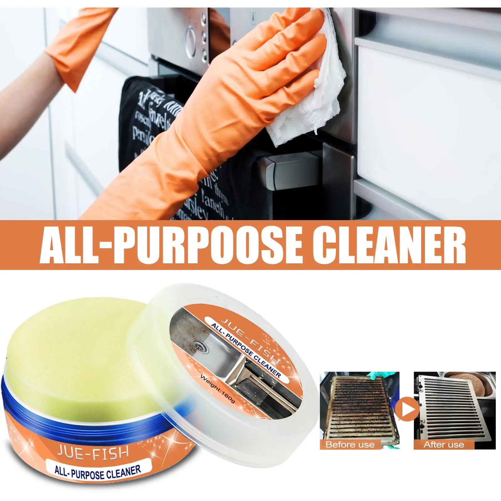 Jue-Fish Multi-Purpose Kitchen Cleaner, Kitchen Stove Range Hood Stainless Steel Cooker Grease Cleaner Cleaning Household Detergent Baking