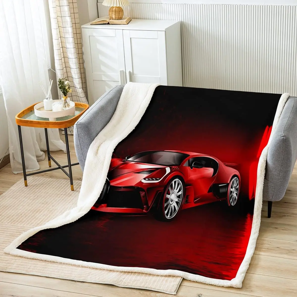 Feelyou Sports Car Plush Blanket - Red Race Car Sherpa Fleece Throw, Extreme Sports Theme Luxury Decor, 50x60 in Travel & Soft Warm Blanket, Travel Blanket