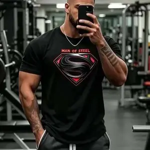 Justice League Men'S Plus Size Casual Crew Neck T-Shirt Man of Steel Graphic Print Short Sleeve Ideal for Spring/Summer Everyday Tshirt | Playful Text Design Comfortable Fit SIZE Plus Size