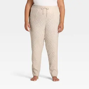Women's Cashfeel Cable Knit Jogger Pants - Auden Heather Oat XXL