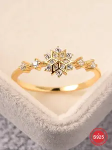 925 Sterling Silver Snowflake Design Artificial Zircon Ring, Fashion Jewelry for Party, Daily Clothing Decor, Trendy All-match & Exquisite Jewelry for Birthday Gift
