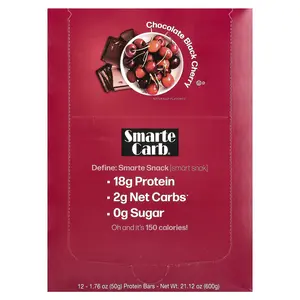 NuGo Nutrition Smarte Carb® Protein Bar, Chocolate Black Cherry, 12 Bars, 1.76 oz (50 g) Each