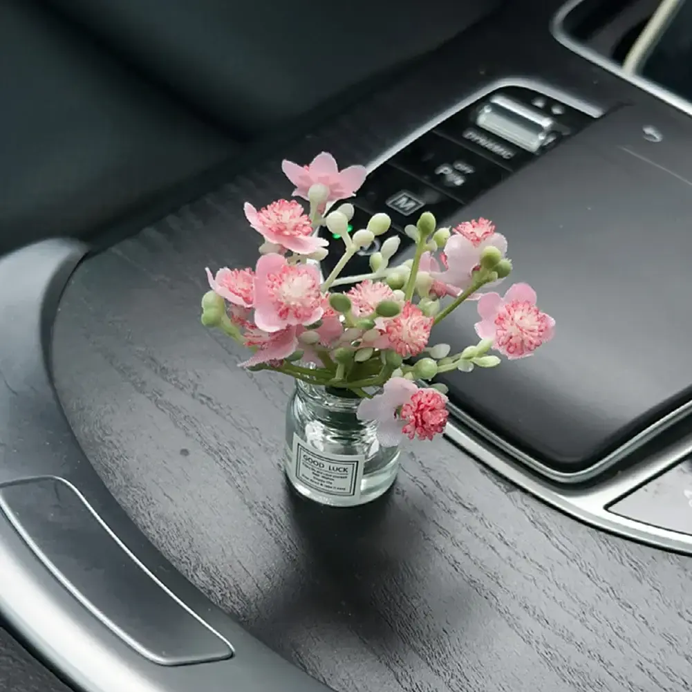 Mini Sakura Lavender Jasmine Car Ornaments Center Console Ornaments Vibrant Flowers Vase Glass Vase Micro Landscape For Gifts