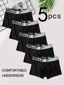 Men's Comfortable Casual Briefs Set, Soft Elastic Non-Tight Fit Underwear, Fashionable Simple Design, 5 Pieces Pack