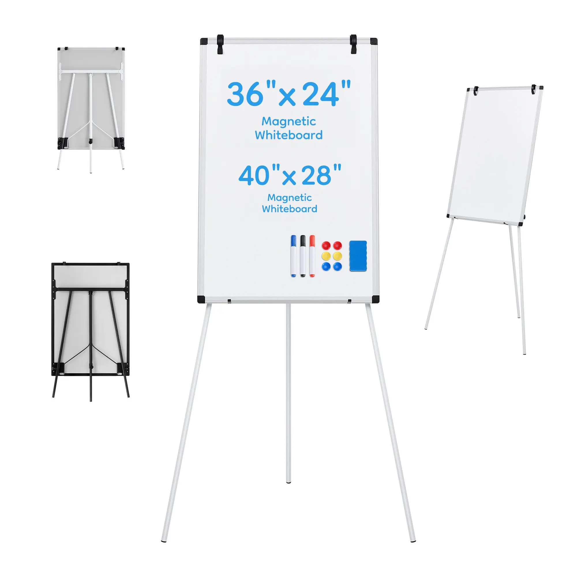 Magnetic Steel Dry Erase Board 36x24 In - High Contrast Adjustable Height Magnetic Whiteboard with Dry Eraser, Marker for School/Home Office Use, 36 X 24 Inches