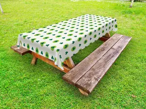 Floral Outdoor Tablecloth, Clover Flowers Green Dots Cultural Irish St. Patrick's Day Pattern, Decorative Washable Picnic Table Cloth, 58" X 84", Lime Green Dark Green