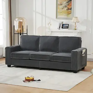 3-Seater Cloud Sofa, Modular Sectional Couch, Modern Deep Seat Sofa for Living Room, Comfy Double Layer Upholstered Seat Cushion, Breathable Chenille Fabric, 84"