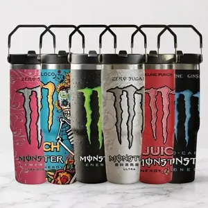 Mon.Energy Inspired Tumbler Cup 30oz With Handle & Straw, Stainless Steel Vacuum Insulated Travel Mug for Gym & Gaming