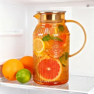 Glass Pitcher with Lid, 56 oz/ 1.8 Liter Classic Sunflower Water Pitcher with Yellow Handle,Glass Water Carafe for Cold Brew, Coffee, Lemonade, Iced Sun Tea,Beverage,Heat Resistant