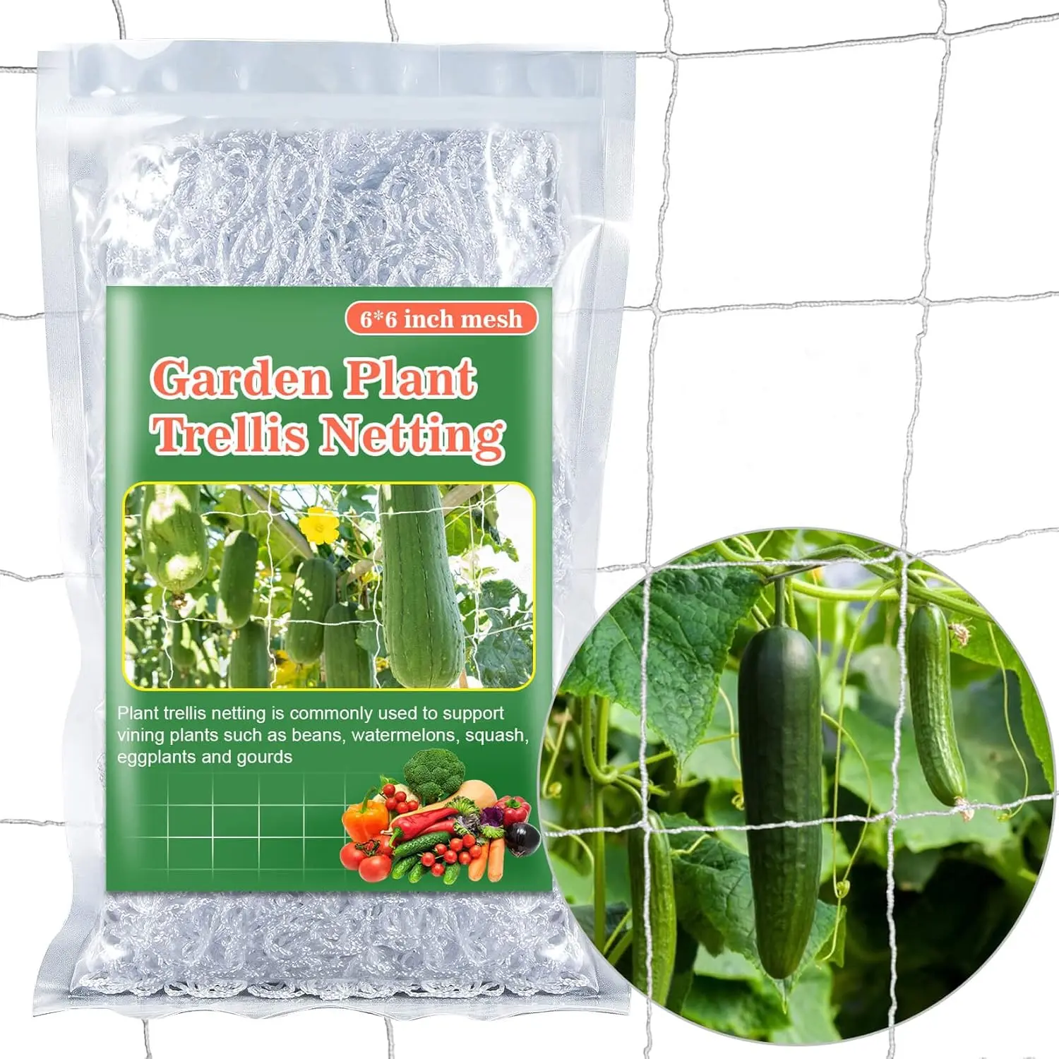 Netting for Climbing Plants - 5 x 15 ft Garden Net, 2 Pack | Polyester Plant Netting Support for Cucumbers & Tomato, Soft & Duarable, White Garden Nets for Vines, Vegetables & Fruits