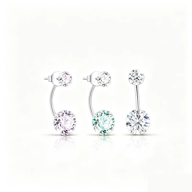 Stainless Steel U-Shape Drop Earrings | Double Round Cubic Zirconia Dangle | Hypoallergenic Lightweight Jewelry for Women Men