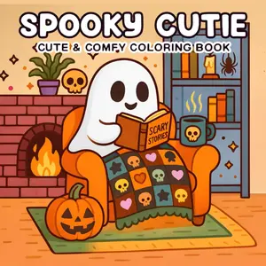 Spooky Cutie: Cute & Comfy Coloring Book for Adults and Teens Featuring Adorable Creepy Creatures in Cozy Hygge Moments for Relaxation Paperback