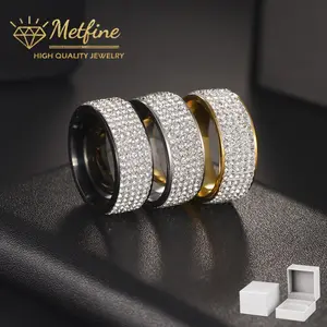 Metfine Men's Hip Hop Ring Mens Wedding Band Engagement Ring 5 Row Cubic Zirconia CZ 8MM，Eternal Diamond Ring Size 6-12