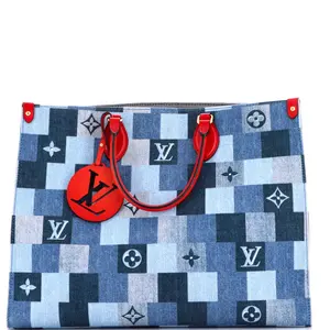 Pre-owned Louis Vuitton Denim Tote Bags REBAG OnTheGo Tote Damier and Monogram Patchwork GM by Rebag