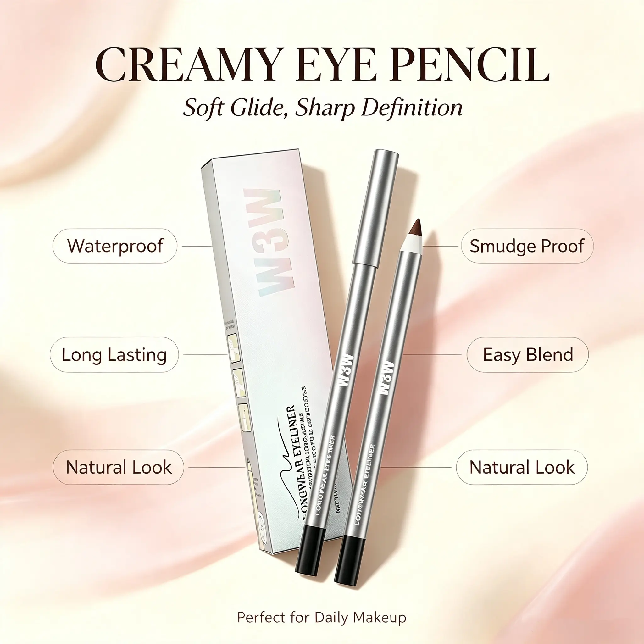 Long-Lasting 24HR 【Waterproof】 Eyeliner Pencil, Smudge-Proof & Creamy Smooth Formula, Easy to Apply for Daily & Party Eye Makeup,Sharpenable Design with Built-in Sharpener Natural clear eyebrow pencil