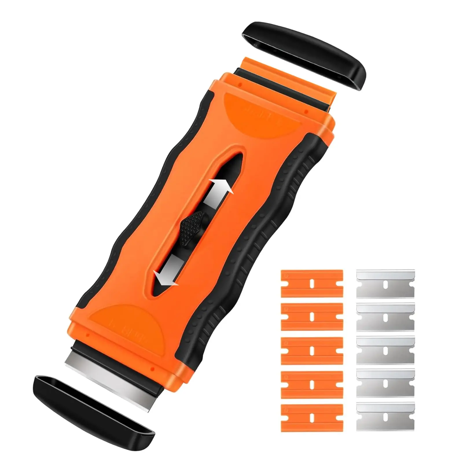 Scraper  1 Pack 2-in-1 Retractable Double-ended Tool With Extra 5pcs Plastic And Metal Multi-purpose Scraping For Cooktop Oven (orange)