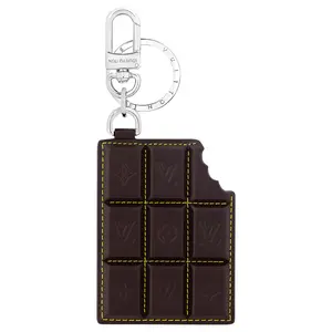 Louis Vuitton Chocolate Bar Embossed Leather Bag Charm – Unisex, Minimalist, Black