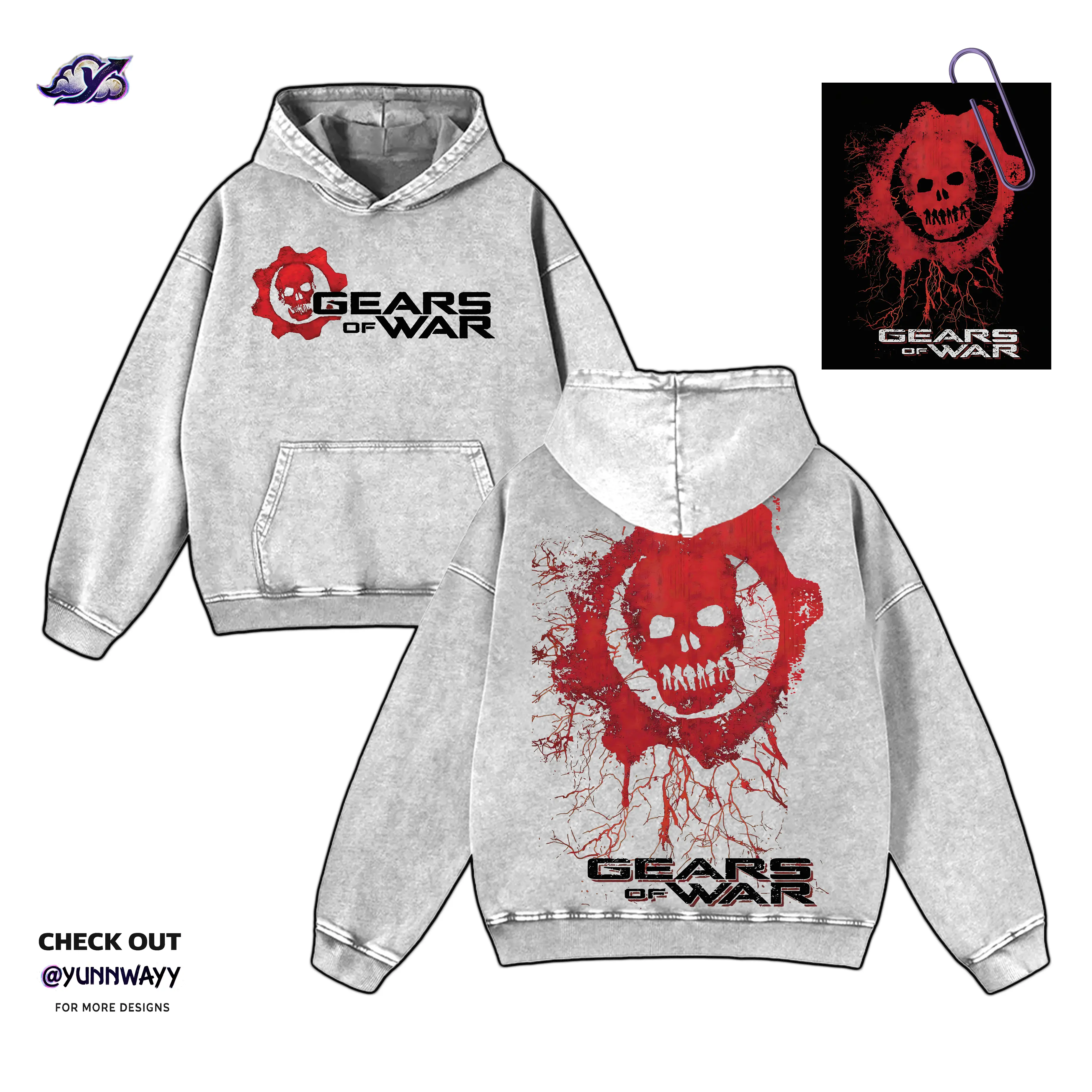 Gears of War Graphic Hoodie, Distressed Vintage Acid-Washed Heavyweight Cotton Black Cotton Straight Pullover, Double Printed Streetwear Christmas Gift for Horror Game Fans, Unisex Outfits