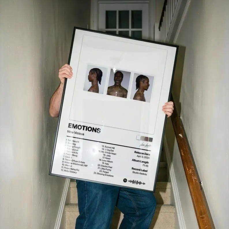 Nine Vicious EMOTIONS Album Poster -  Underground Rap Album Poster - Hip Hop Wall Art - Music Room Decor Print