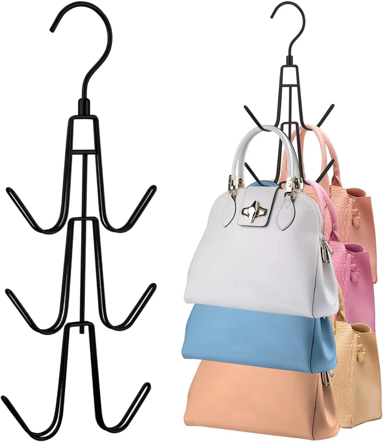 Rotatable Metal Purse Hanger, 6 Storage Capacity, Black (Pack of 1)   Adjustable Organiser Hanging