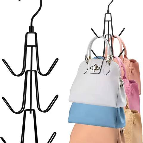 Rotatable Metal Purse Hanger, 6 Storage Capacity, Black (Pack of 1)   Adjustable Organiser Hanging