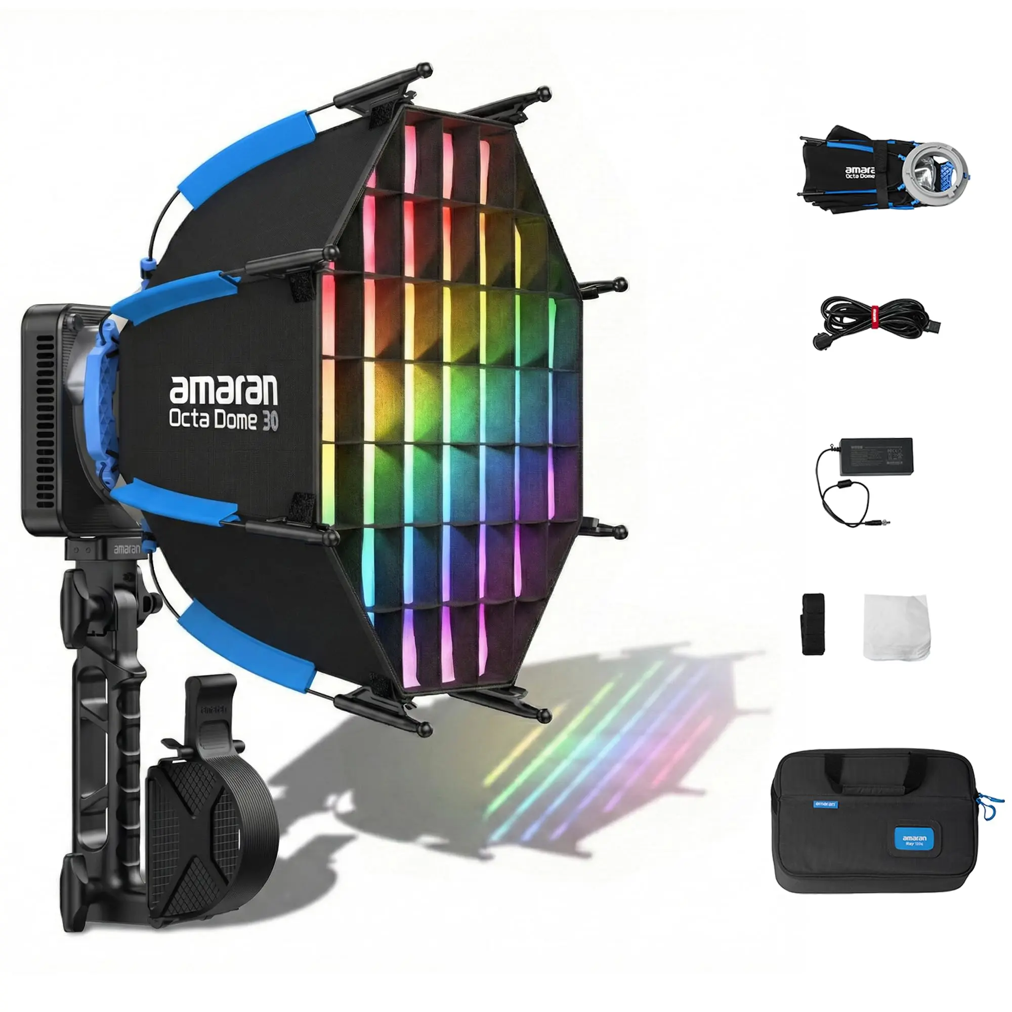 amaran Ray 120c RGB Video Light,120W full-color Portable Studio Light IP54,CCT 1,800K-20,000K,APP Control Bowens Mount LED Lights for Photography w/Softbox Portable Bag