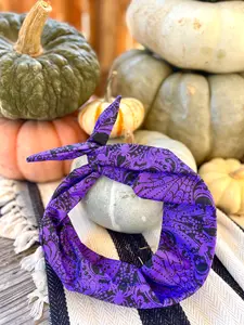 Tie Headband - Purple Glitter Jack-O-Lanterns & Spiders