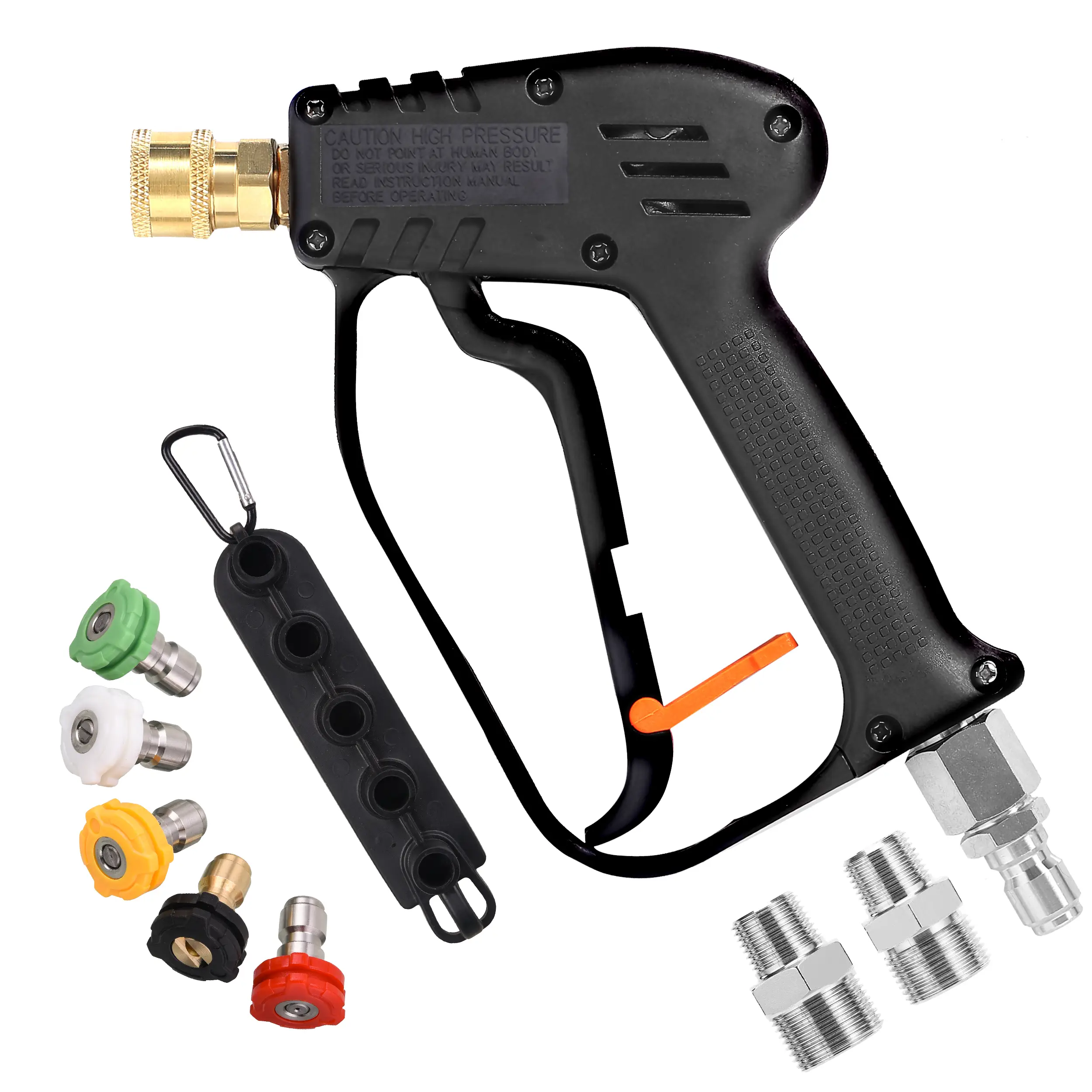 JOEJET Water Spray Tool with Swivel, Short Power Washer Spray Wand with 5 Spray Nozzle Tips, 3/8" Quick Connect Plug and M22-14/15mm Fittings - Stainl