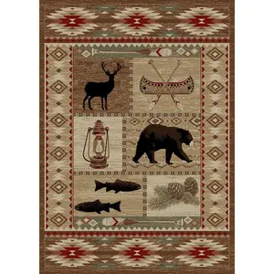 212 MAIN Mayberry American Destination River Site Area Rug, Multi-Color Machine-Made Polypropylene Pile Rug, 7ft10in x 9ft10in Large Size, Stain-Resistant, Rustic Lodge Vibe, Indoor Use