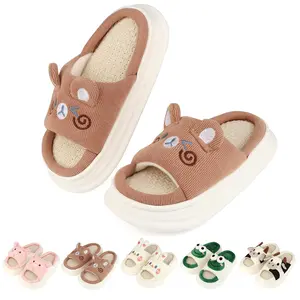 2025 Women's Summer Four Seasons Universal Indoor Home Cotton and Linen Cool Slippers Cute Cartoon Little Cow Silent Linen Slippers