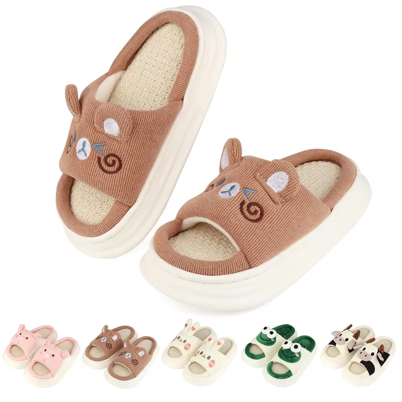 DIOLV 2025 Women's Lightweight Cotton-Linen Fabric Slippers - Breathable, Silent, Casual, Animal Print/Geometric Cartoon Design, Comfortable Indoor Home Slippers for Women