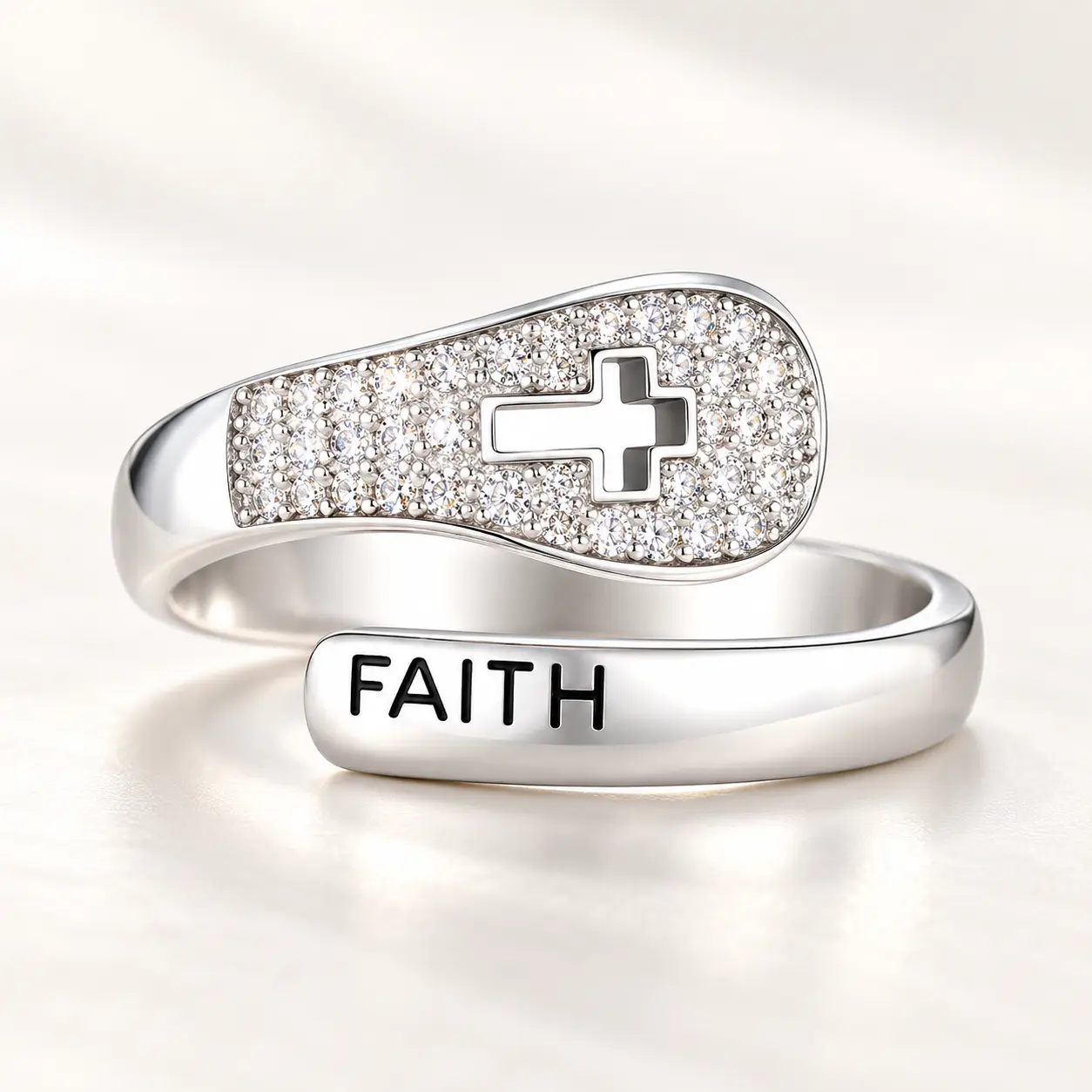 Faith Cross Ring, Adjustable Christian Ring with Minimal Cross Design, Unisex Religious Jewelry for Women Men, Meaningful Faith Symbol Gift for Daily Wear, Birthday & Special Occasions