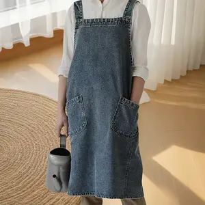 Denim Apron, Casual Solid Color Long Sleeve Apron, Kitchen Apron for Baking, Cooking, Kitchen Cooking Aprons