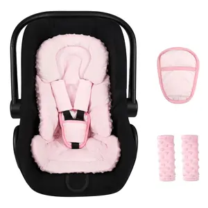 Infant Car Seat Insert Boy Girl, 3 in 1 Newborn Carseat Insert with Strap Pads,Car Seat Head Support for Baby Strollers, Swings, and Bouncers,Comfortable and Machine Washable, Pink