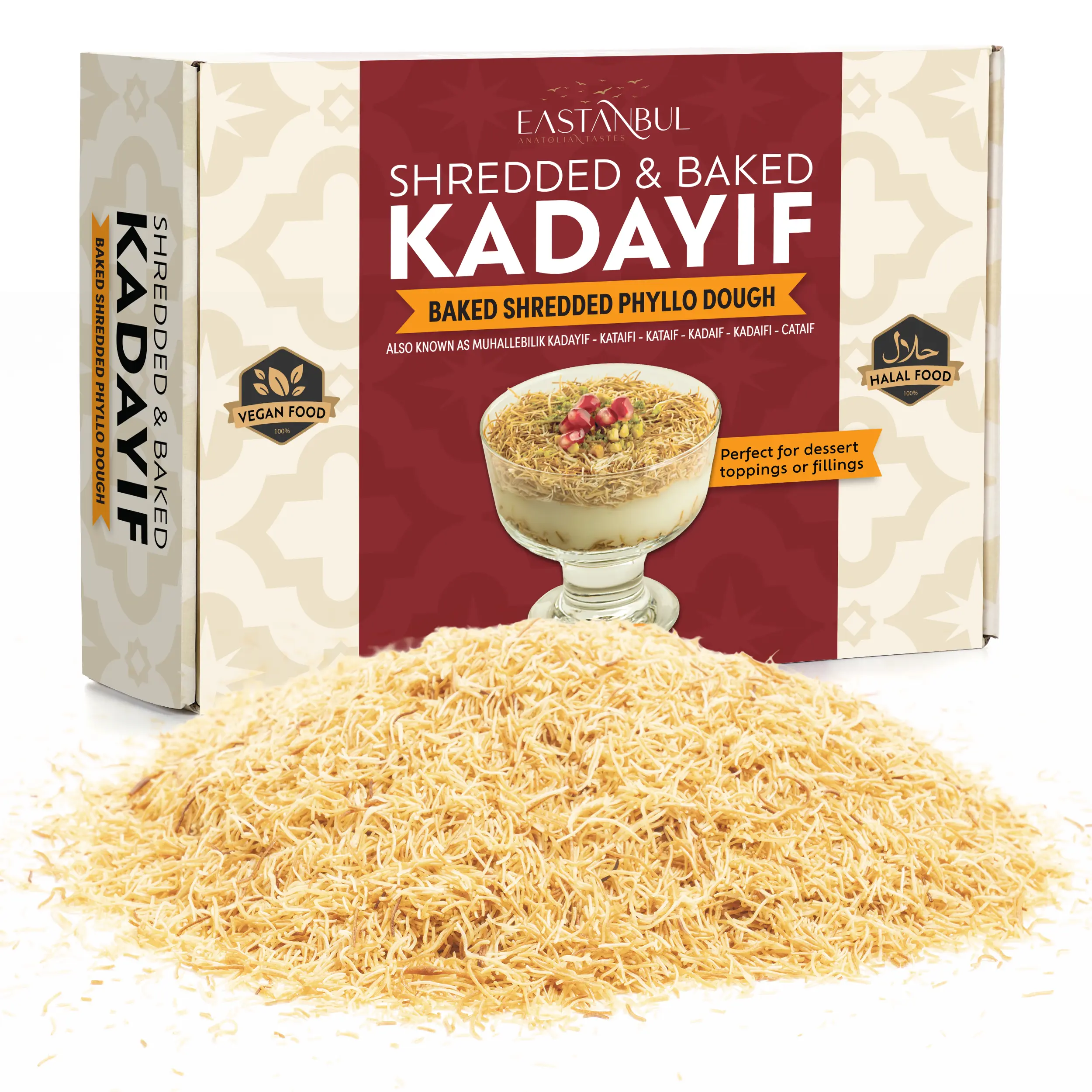 Eastanbul Shredded Kataifi Dough, Baked Kadayif Pastry, 250g (8.8oz), Fine Fillo Dough for Kunafa, Desserts, Topping & Dubai Chocolate