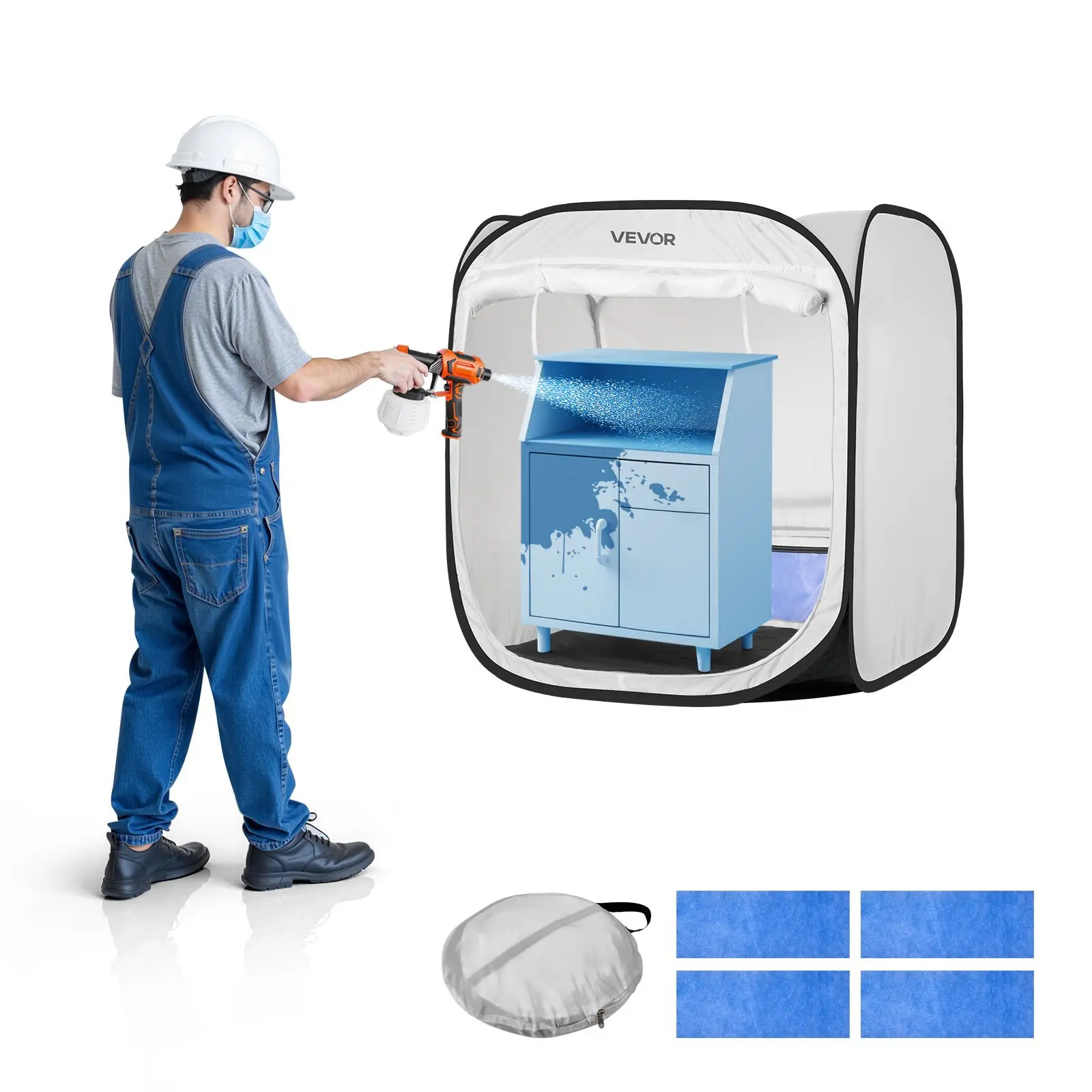 VEVOR Portable Paint Booth Tent, 28.3 x 28.5 x 29.5 inch Pop-Up Portable Spray Paint Tent with Mesh Door, Spray Painting Tents for Cabinets, Chairs, Models, Tables, Pop-Up Design, Efficient Airflow