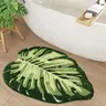 Green Tropical Leaf Tufted Microfiber Bath Mat (31.5Inx23.5In) - All Weather Waterproof, Nonslip, Absorbent Fluffy, Comfortable Durable, Machine Washable, Plant Motif Aesthetic, Bathroom Decor, Rugs for Bedroom, Ideal Gift