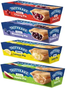 Tastykake Variety Baked Pies, Cherry, Blueberry, Lemon, Apple, Made with Real Fruit - 4 Pack Sweet Treats Dessert Treats