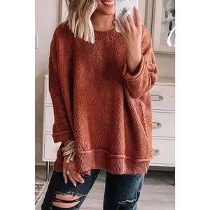 Gold Flame Loose Round Neck Textured Sweater
