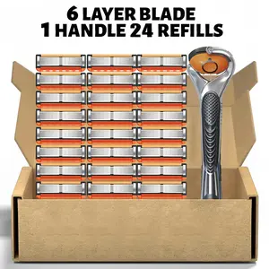 5-Blade Razor Set - 48 Replacement Blades + 1 Handle - stainless steel razor, non-slip handle, suitable for face, head and body shaving.Individuals with coarse or thick hair may experience suboptimal shaving results Daily