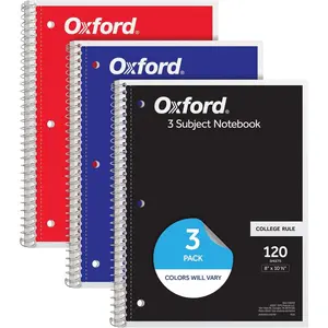 Spiral Notebooks, 3 Pack, 3 Subject, College Ruled Notebooks for School, 8 x 10.5 Inches, 120 Sheets, 2 Dividers, Assorted Colors, Back to School Supplies (65202)