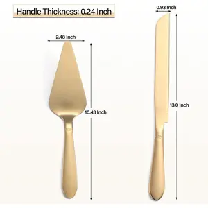 Cake Cutting Set for Wedding, Elegant Cake Knife and Server Set with Thickened Stainless Steel Rounded Edges, Cake Cutter Pie Spatula for Birthday Anniversary Christmas, 2 Pcs, Gold