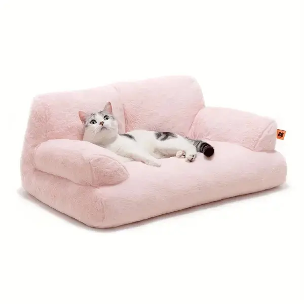 [Cozy Pet Sofa] Washable Fluffy Pet Couch Bed for Small & Medium Dogs and Cats - Soft Plush Cat Sofa with Non-Slip Bottom, Comfortable Dog Lounger for Home